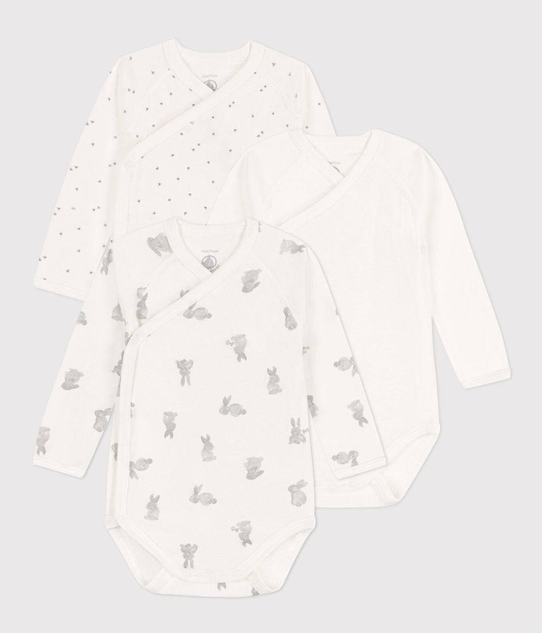 Long Sleeved Cotton Wrapover Bodysuits 3-pack - Bunnies - Parkette.