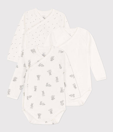 Long Sleeved Cotton Wrapover Bodysuits 3-pack - Bunnies - Parkette.