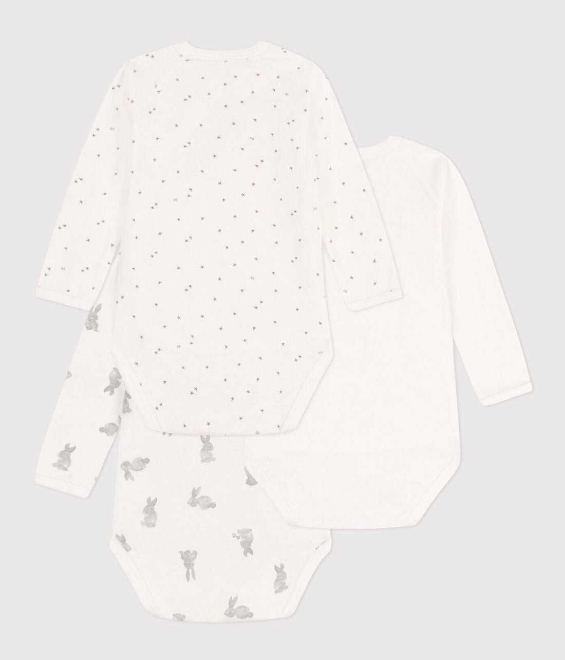 Long Sleeved Cotton Wrapover Bodysuits 3-pack - Bunnies - Parkette.