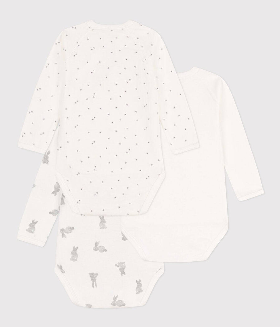Long Sleeved Cotton Wrapover Bodysuits 3-pack - Bunnies - Parkette.