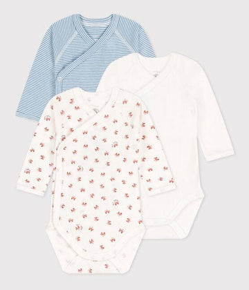 Long Sleeved Cotton Wrapover Bodysuits 3-pack - Foxes - Parkette.