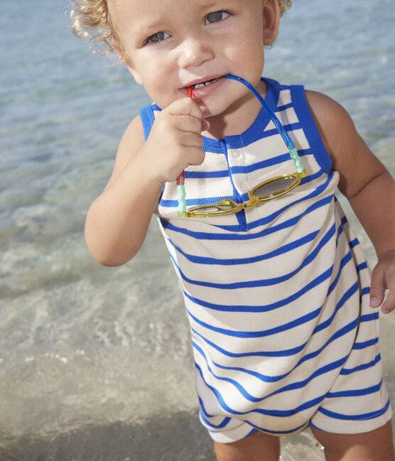 Blue and White Striped Rib-Knit Playsuit - Parkette.