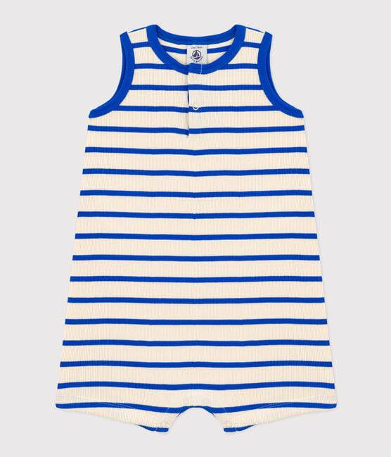 Blue and White Striped Rib-Knit Playsuit - Parkette.