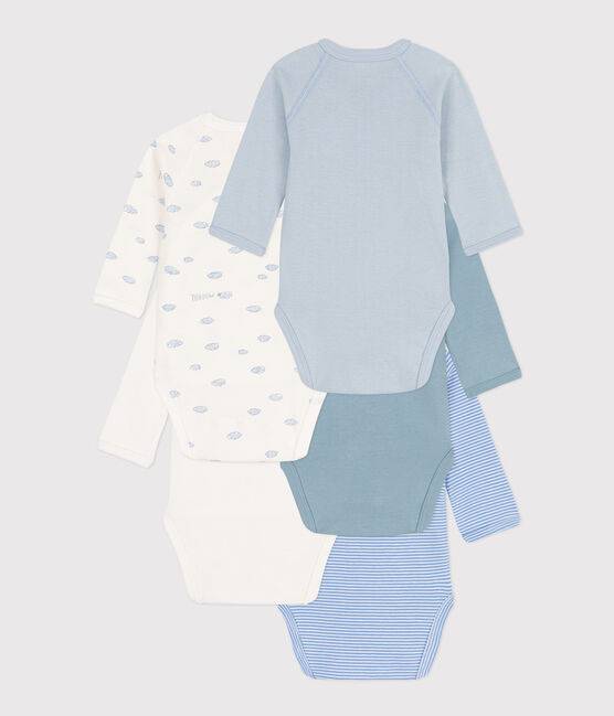 LONG-SLEEVED WRAPOVER PRINTED COTTON BODYSUITS - PACK OF 5 (Mistral) - Parkette.
