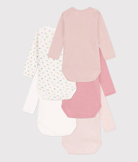 LONG-SLEEVED WRAPOVER PRINTED COTTON BODYSUITS - PACK OF 5 (Tulips) - Parkette.
