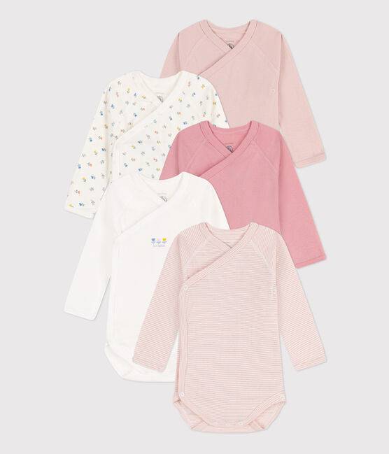 LONG-SLEEVED WRAPOVER PRINTED COTTON BODYSUITS - PACK OF 5 (Tulips) - Parkette.