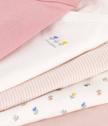 LONG-SLEEVED WRAPOVER PRINTED COTTON BODYSUITS - PACK OF 5 (Tulips) - Parkette.
