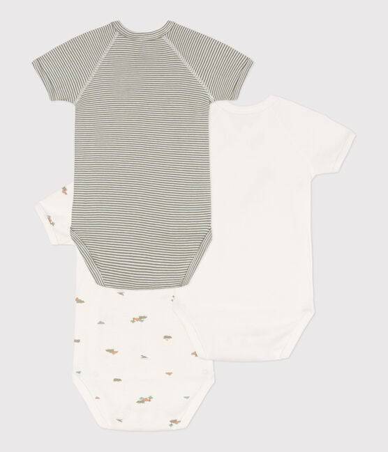 Wrapover Short-Sleeved Printed Cotton Bodysuit - Pack of 3 (Hippos) - Parkette.