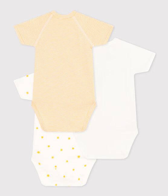 Wrapover Short-Sleeved Printed Cotton Bodysuit - Pack of 3 (Suns) - Parkette.