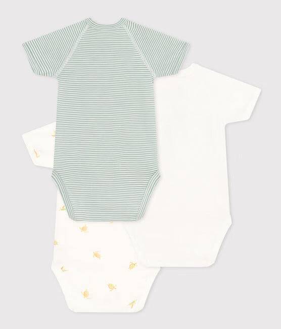 Wrapover Short-Sleeved Printed Cotton Bodysuit - Pack of 3 (Turtles) - Parkette.