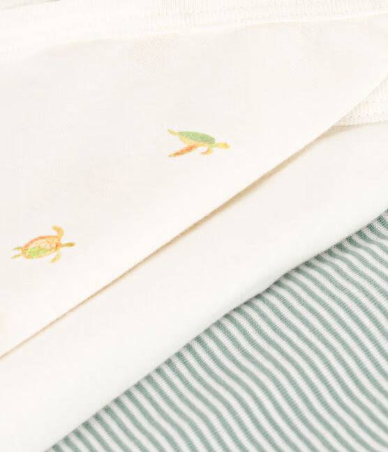 Wrapover Short-Sleeved Printed Cotton Bodysuit - Pack of 3 (Turtles) - Parkette.