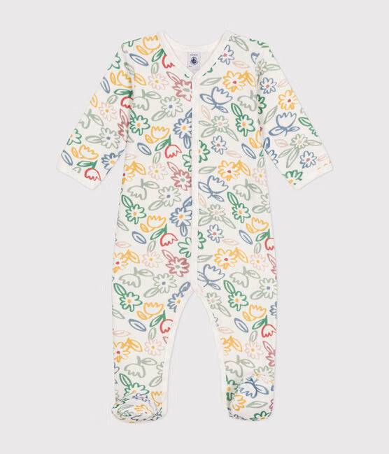 Babies Floral Pattern Velour Footed Pajamas - Parkette.