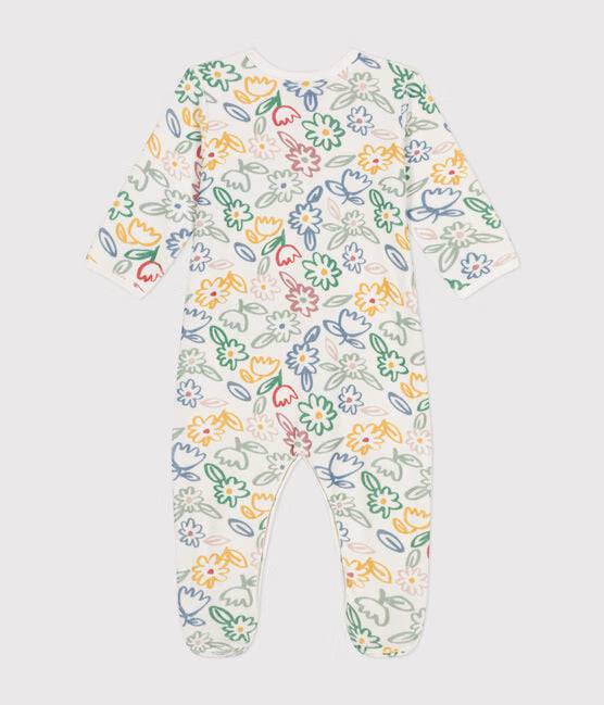 Babies Floral Pattern Velour Footed Pajamas - Parkette.