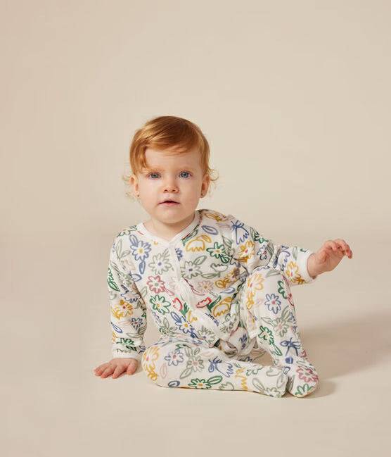 Babies Floral Pattern Velour Footed Pajamas - Parkette.