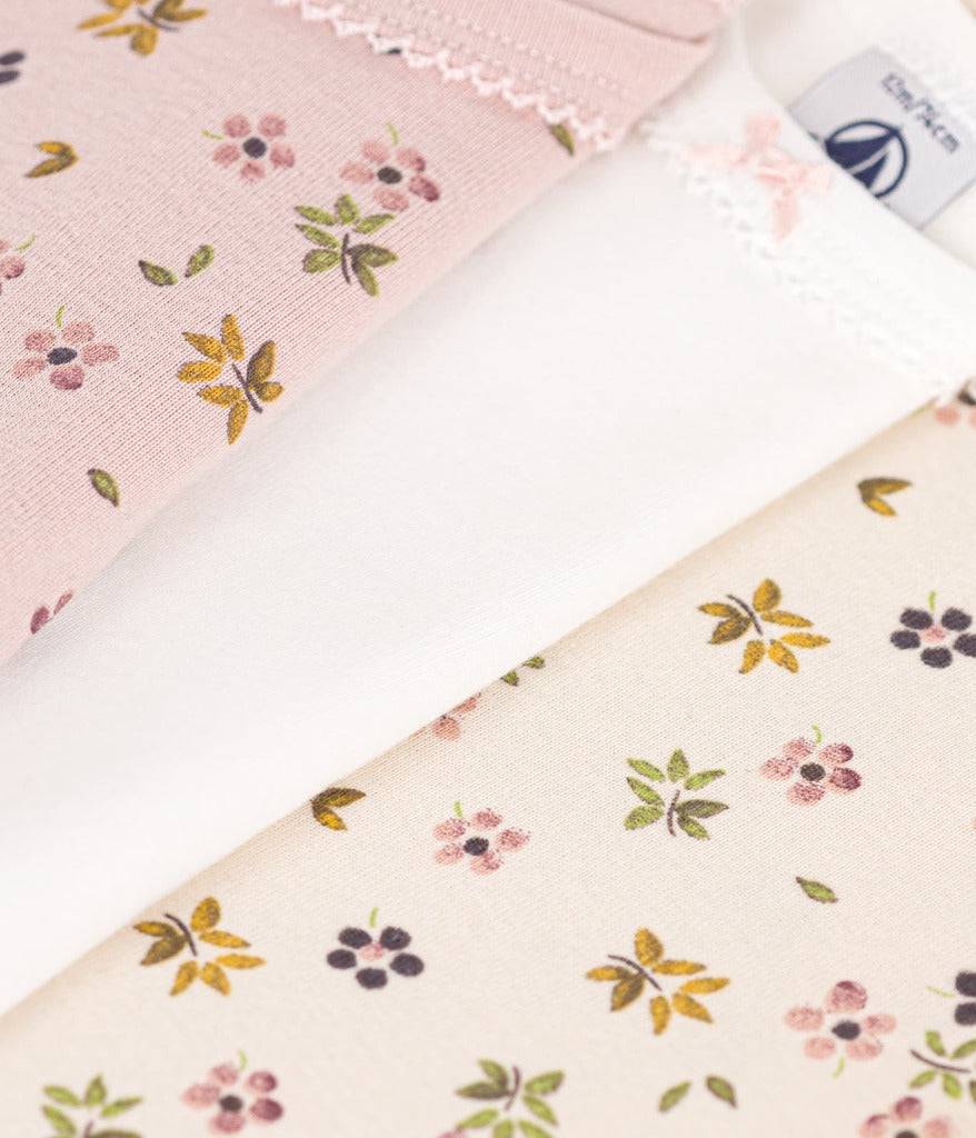 Set of 3 Long-sleeved Cotton Flower Bodysuits - Parkette.