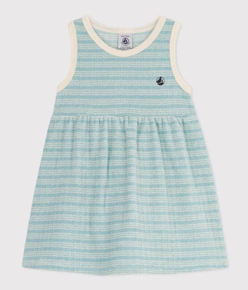 SLEEVELESS STRIPED BRUSHED TERRY TOWELLING DRESS - Parkette.