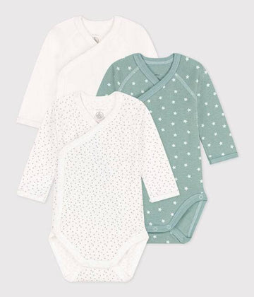 Long Sleeved Wrapover Cotton Bodysuits 3-pack - Stars - Parkette.