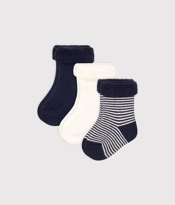 BABIES' KNITTED SOCKS - 3-PACK (NAVY AND WHITE) - Parkette.