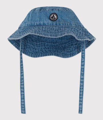 BABIES' BLUE DENIM TIE-ON BUCKET HAT - Parkette.