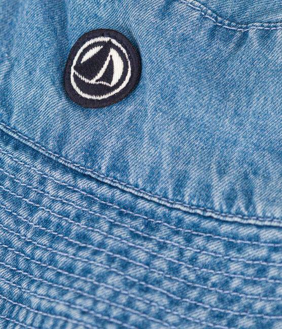 BABIES' BLUE DENIM TIE-ON BUCKET HAT - Parkette.