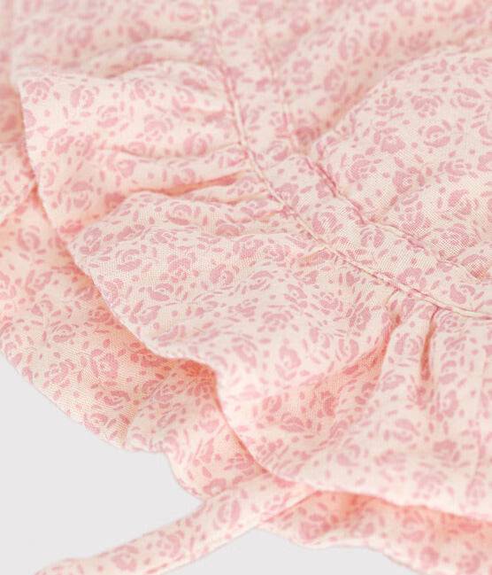 BABIES' PINK FLORAL COTTON GAUZE SUN HAT - Parkette.