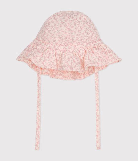 BABIES' PINK FLORAL COTTON GAUZE SUN HAT - Parkette.