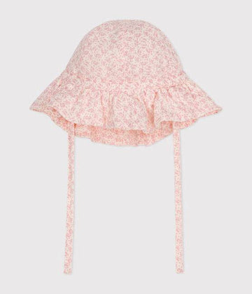 BABIES' PINK FLORAL COTTON GAUZE SUN HAT - Parkette.