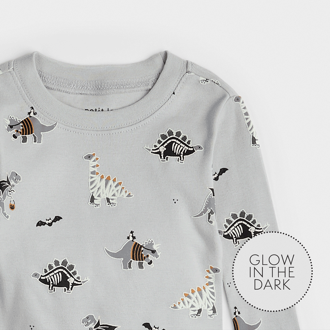 Dinoscaries Glow in the Dark on Lunar Grey PJ Set - Parkette.