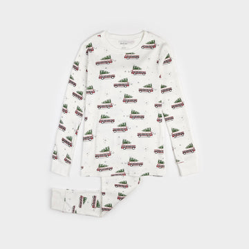 Station Wagon Print on Off-White Women's PJ Set - Parkette.