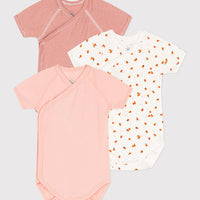 Wrapover Short-Sleeved Printed Cotton Bodysuit - Pack of 3 (Oranges) - Parkette.