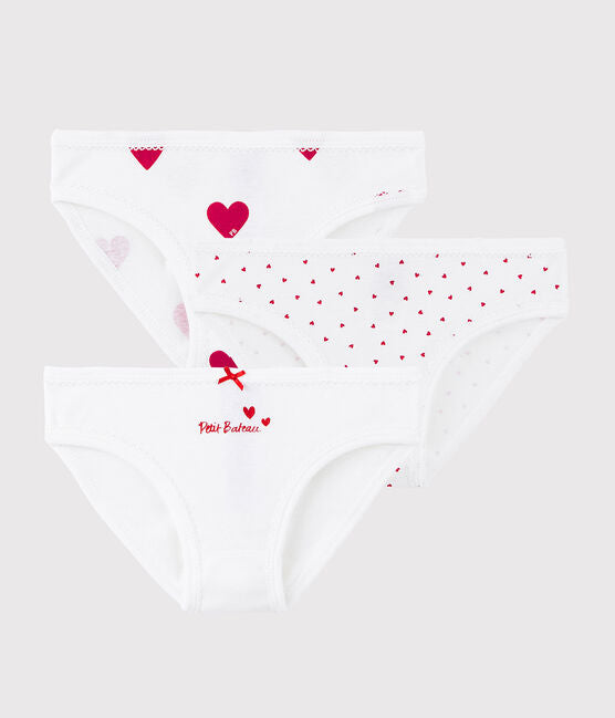 Girls' Heart Patterned Cotton Briefs 3 Pack - Parkette.