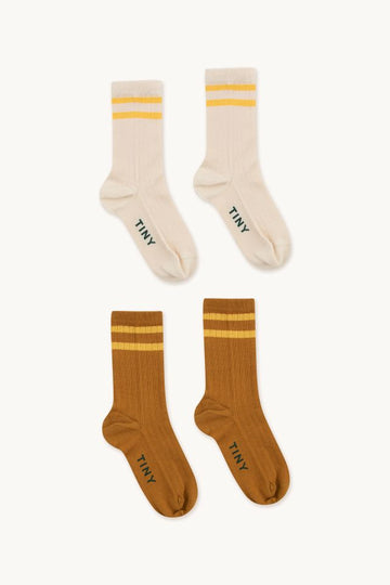 Light Cream & Mustard Stripes Medium Socks Pack - Parkette.