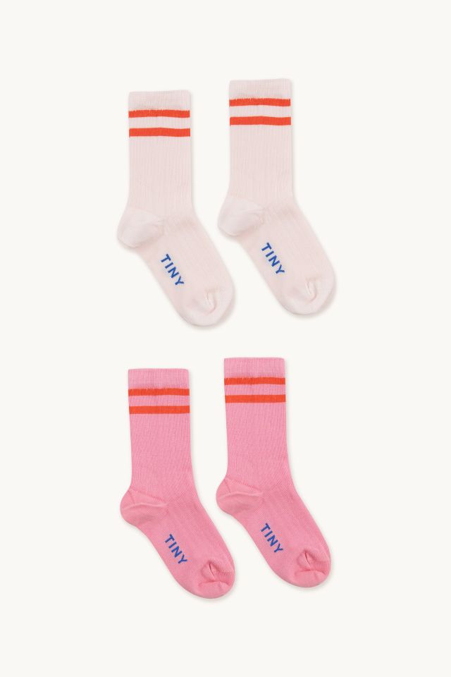 Soft Pink and Powder Pink Stripes Medium Socks Pack - Parkette.